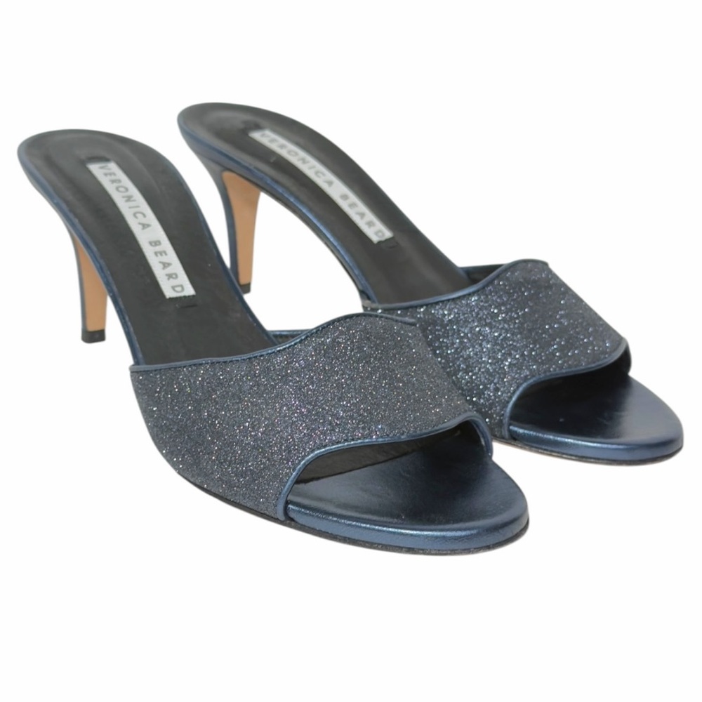 Veronica Beard 8 Blue Metallic Glitter Kitten Heel Sandals EU Size 38.5 Shoes